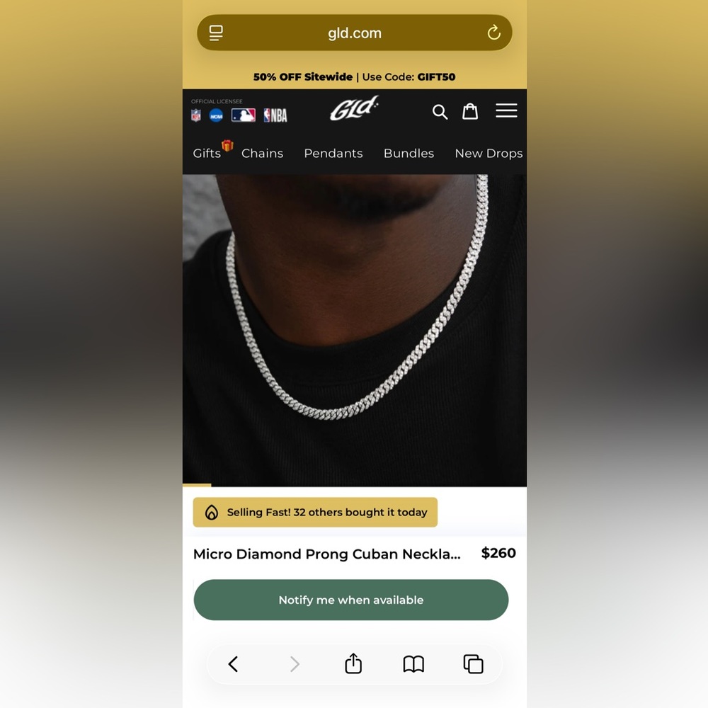 GLD Silver Cuban Link Chain Necklace